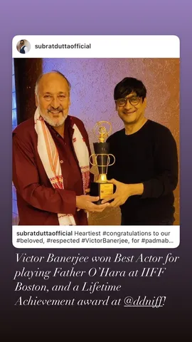 Victor Banerjee won Best Actor for playing Father O'Hara at IIFF Boston, and a Lifetime Achievement award at @ddniff!